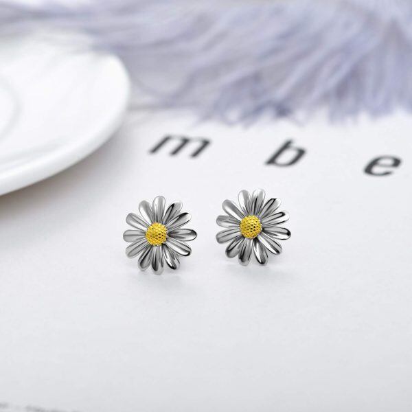 Sterling Silver Daisy Stud Earrings-6