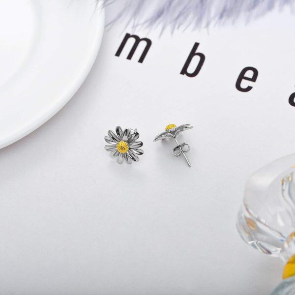 Sterling Silver Daisy Stud Earrings-9