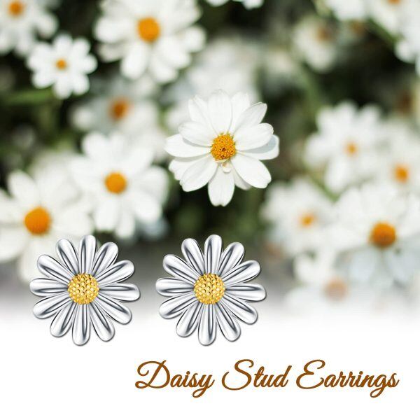 Sterling Silver Daisy Stud Earrings-15