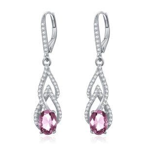 Sterling Silver Pink October Birthstone Dangle Earrings-0