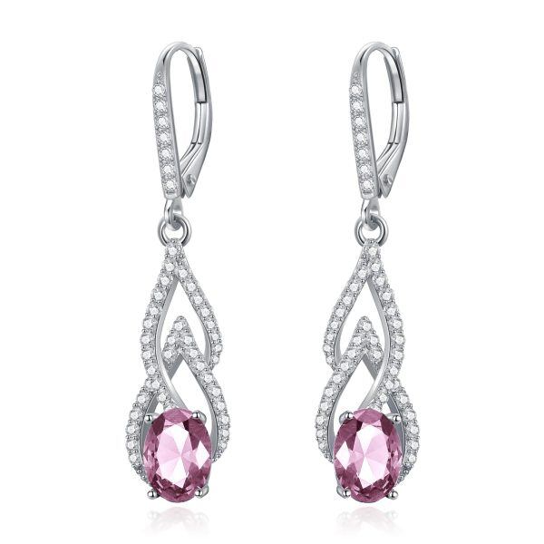 Sterling Silver Pink October Birthstone Dangle Earrings-0