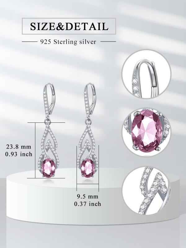 Sterling Silver Pink October Birthstone Dangle Earrings-1