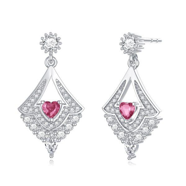 Sterling Silver Pink Chandelier October Birthstone Dangle Earrings-0