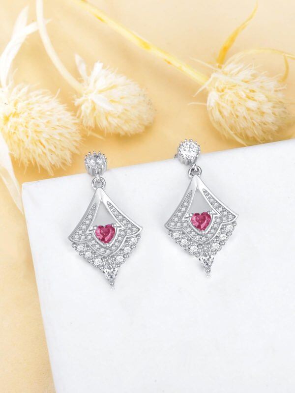 Sterling Silver Pink Chandelier October Birthstone Dangle Earrings-4