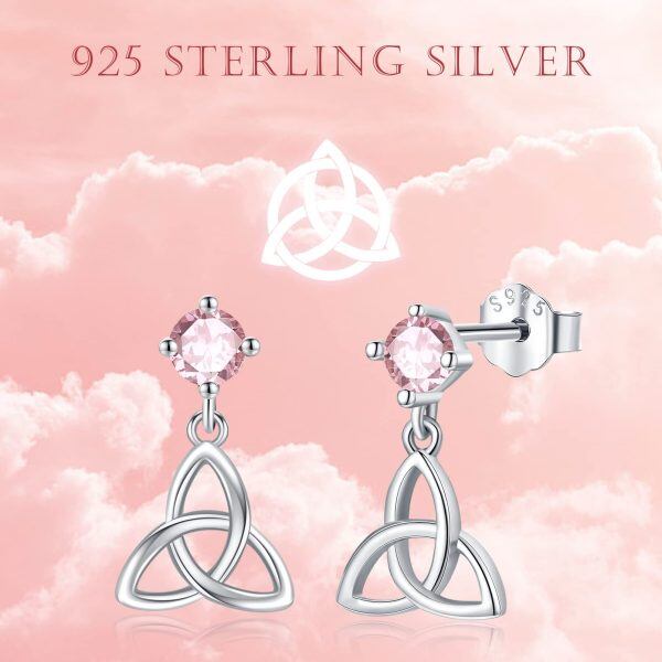 Sterling Silver Celtic Knot Dangle Earrings with October Birthstone-4