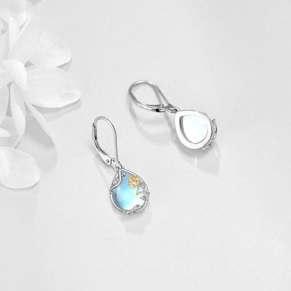 Sterling Silver Marigold Moonstone Dangle Earrings with October Birth Flower-3