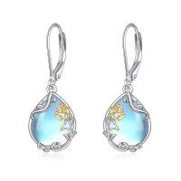 wholesale 925 Sterling Silver Blue Moonstone Rose Vine Filigree Teardrop Dangle Leverback Earrings- Rhodium And Gold Plated