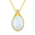 wholesale 14K Gold Teardrop Shape White Opal Pendant with Diamonds for Women's s - October Birthstone Necklaces-0-0