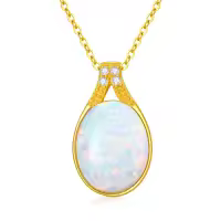 wholesale 14K Gold Teardrop Shape White Opal Pendant with Diamonds for Women's s - October Birthstone Necklaces- Gold Plated