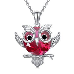 Sterling Silver Owl Crystal Pendant Necklace with October Birthstone-0