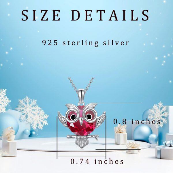 Sterling Silver Owl Crystal Pendant Necklace with October Birthstone-1