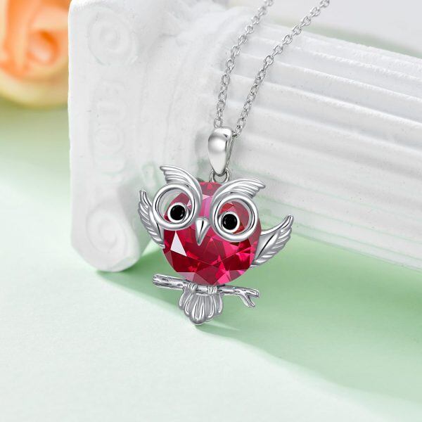 Sterling Silver Owl Crystal Pendant Necklace with October Birthstone-4