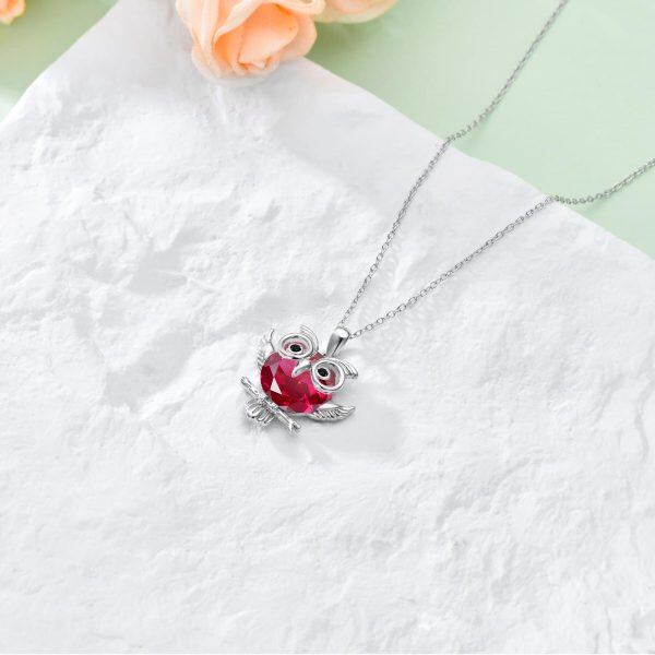 Sterling Silver Owl Crystal Pendant Necklace with October Birthstone-5