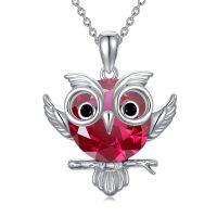 wholesale Sterling Silver Crystal Owl Necklace Birthstone Gift for Women Girls Grandma Halloween Valentine s Christmas Mother s Day - Rhodium Plated- Rhodium Plated
