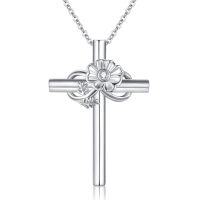 wholesale 925 Sterling Silver Flower Cross Pendant Necklace for Women Gifts for Her Jewelry Accessories- Rhodium Plated