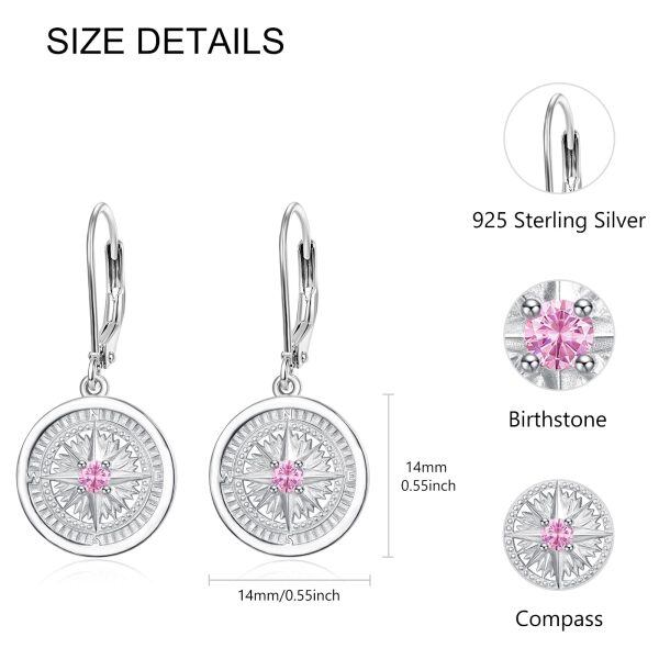 Sterling Silver Compass October Birthstone Dangle Earrings-1