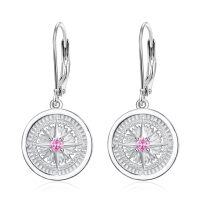 wholesale 925 Sterling Silver Pink Sapphire Compass Drop Earrings for Women- Rhodium Plated