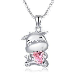 Sterling Silver Cow Pendant Necklace with October Birthstone-0