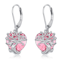 wholesale 925 Sterling Silver Pink Crystal Tree of Life Earrings for Women Mothers Day Gifts- Rhodium Plated