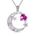 wholesale Sterling Silver Garnet Crescent Moon Star Necklace for Mom Daughter Wife Girlfriend Celtic Jewelry Gift-0-32