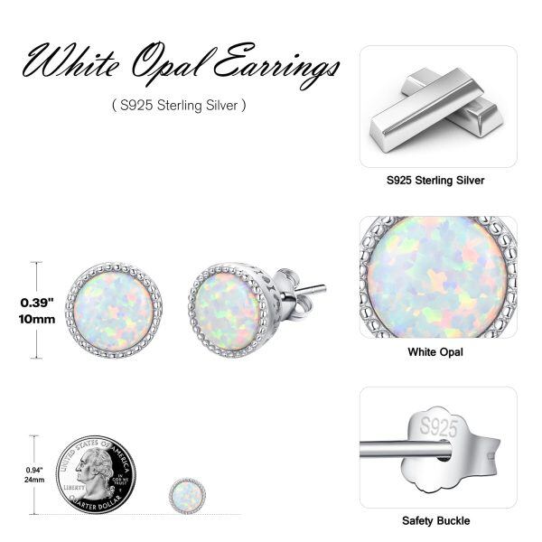 Sterling Silver October Birthstone Round Opal Stud Earrings-1