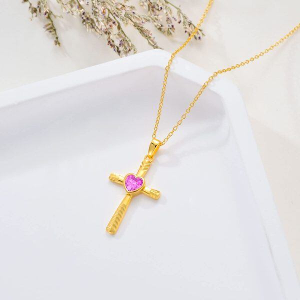 Sterling Silver October Birthstone Cross Pendant Necklace with Laser Diamond Cut-3