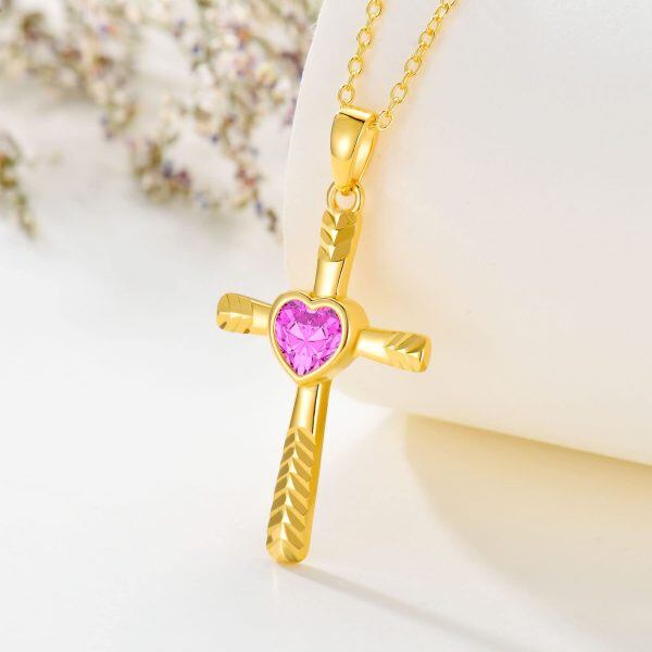 Sterling Silver October Birthstone Cross Pendant Necklace with Laser Diamond Cut-4