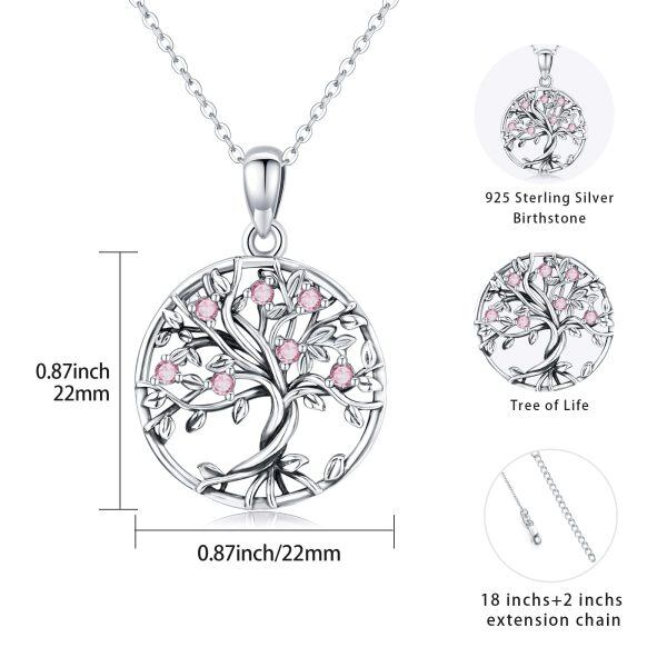 Sterling Silver Tree of Life Pendant Necklace with October Birthstone-1