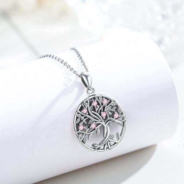 Sterling Silver Tree of Life Pendant Necklace with October Birthstone-5