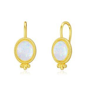 Sterling Silver October Birthstone Opal Huggie Earrings-0