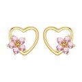 wholesale 14K Gold Pink Crystal Heart Flower Stud Earrings for Women Girls Gifts-0-0