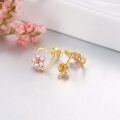 wholesale 14K Gold Pink Crystal Heart Flower Stud Earrings for Women Girls Gifts-0-3