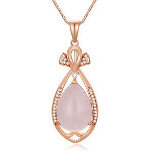 Sterling Silver Rose Quartz Pendant Necklaces-0