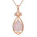 wholesale Rose Gold Plated Teardrop Rose Quartz Pendant Necklace with CZ Accents for Women-0-0