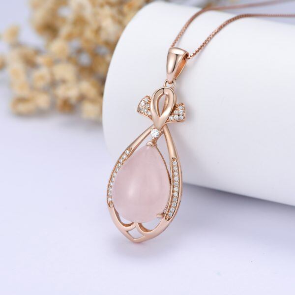 Sterling Silver Rose Quartz Pendant Necklaces-3