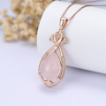wholesale Rose Gold Plated Teardrop Rose Quartz Pendant Necklace with CZ Accents for Women-0-3