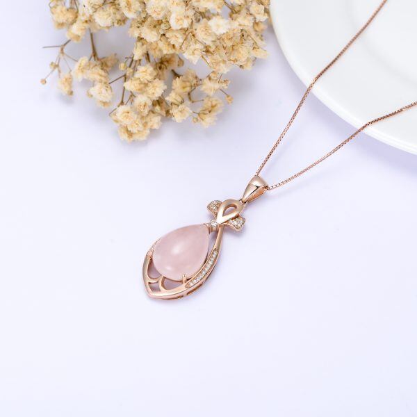 Sterling Silver Rose Quartz Pendant Necklaces-4