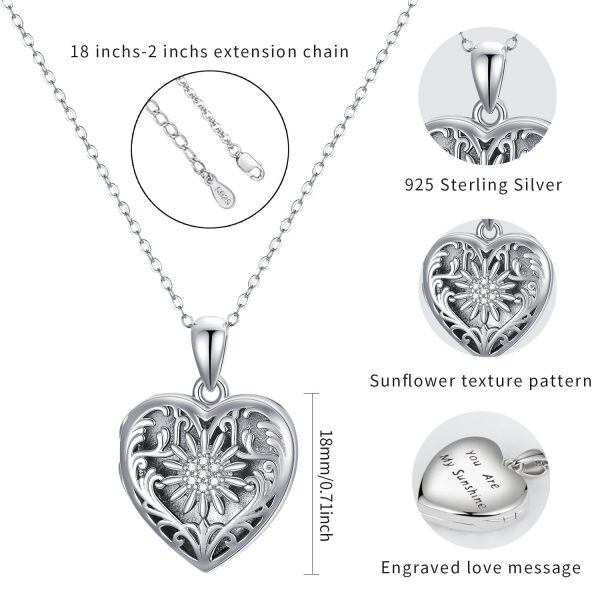 Sterling Silver Sunflower Heart Locket Necklace-1