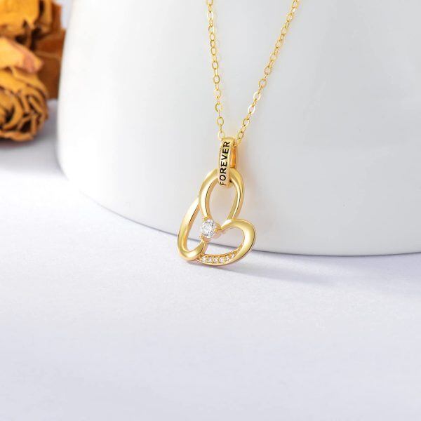 14K Solid Gold Forever Heart Pendant Necklace-3