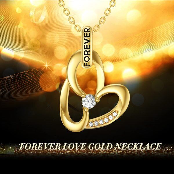 14K Solid Gold Forever Heart Pendant Necklace-5