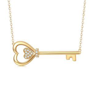 14K Solid Gold Key to Heart Necklace-0