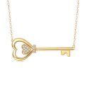 wholesale 14K Gold Heart-Shaped Key Pendant Necklace with Diamonds - Valentines Day Gift for Women-0-0