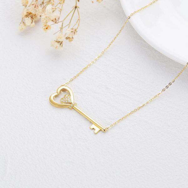 14K Solid Gold Key to Heart Necklace-3