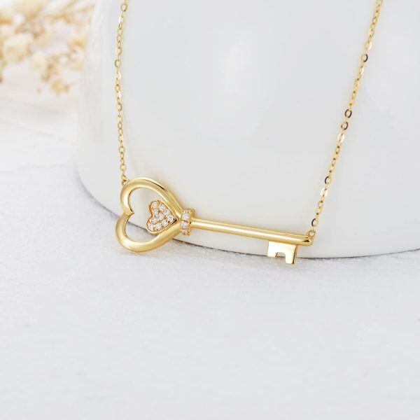 14K Solid Gold Key to Heart Necklace-4