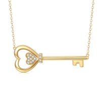 wholesale 14K Gold Heart-Shaped Key Pendant Necklace with Diamonds - Valentines Day Gift for Women- Gold Plated