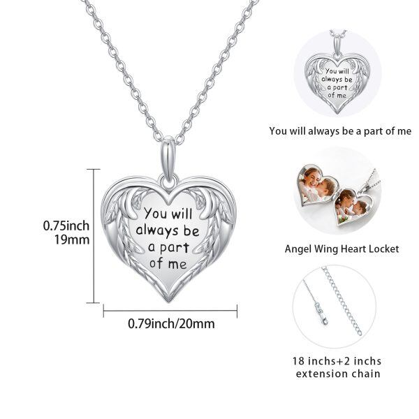 Sterling Silver Angel Wing Heart Locket Necklace-1