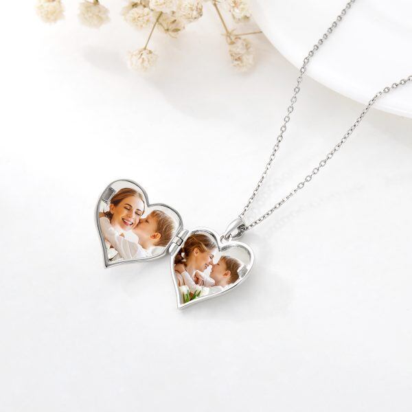 Sterling Silver Angel Wing Heart Locket Necklace-4