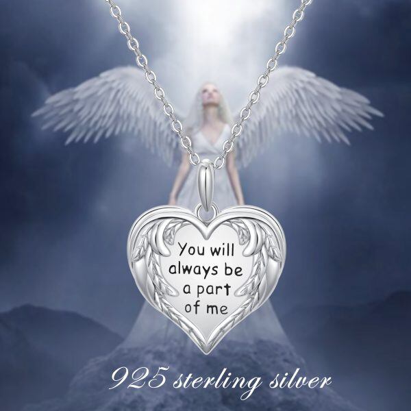 Sterling Silver Angel Wing Heart Locket Necklace-5