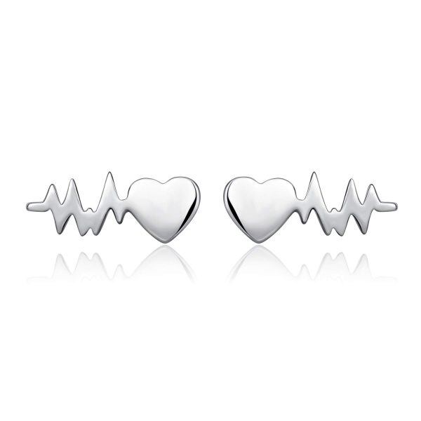 Sterling Silver Heartbeat Stud Earrings-0