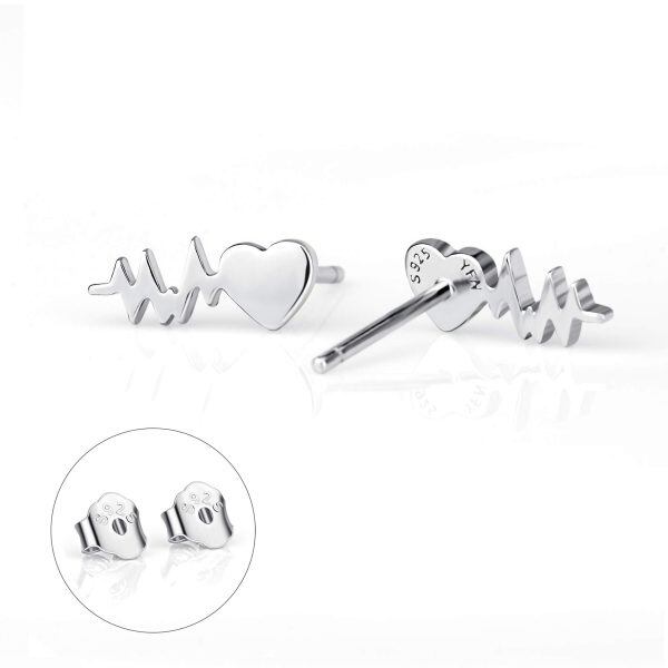 Sterling Silver Heartbeat Stud Earrings-3